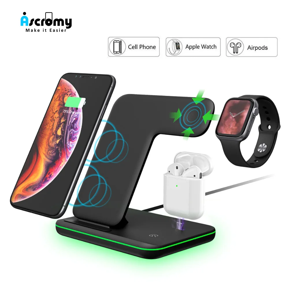 Беспроводная зарядная док-станция Ascromy Qi 15 Вт для samsung S10 Xiaomi huawei iPhone X быстрой