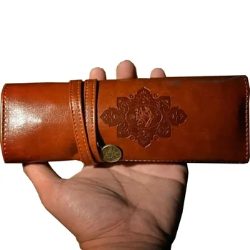 

Fashion Vintage Pen Bags Retro School Pencil Bag Women Cosmetic Bag PU Leather Coffee Color Foldable Bag