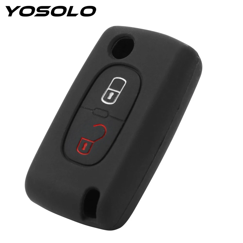 

YOSOLO For Peugeot 207 307 308 407 408 For Citroen C3 C4 C4L C5 C6 Silicone Protector Cover 2 Button Car Key Cover Key Bag