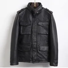 Винтажные новые мужские из натуральной коровьей кожи пальто мужской пиджак с несколькими карманами черный стоячий воротник размера плюс xxxxl 3xl 4xl