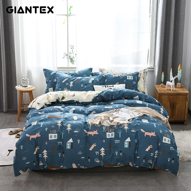 

GIANTEX 4 Pcs Cotton Print Bedding Set Pillowcase Sheet Duvet Cover Set Queen Size Home Textile U2127