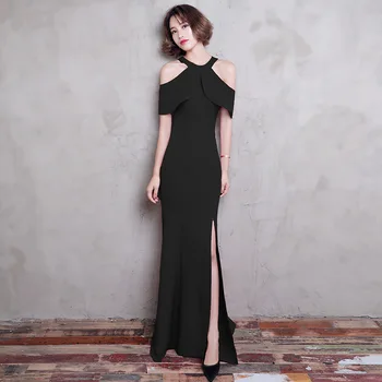 

Red Classic Women Evening Dress High Split Sexy Bridesmaid Wedding Dress Improved Female Banquet Cheongsam Slim Solid Gowns