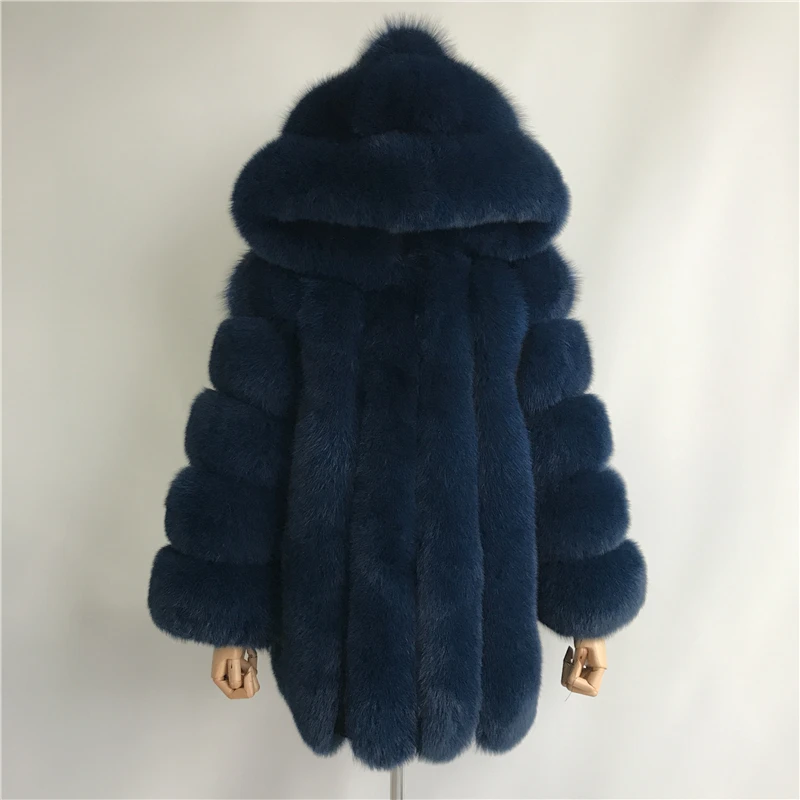 Шуба женская зимняя с капюшоном лисий мех пальто новая мода высокое качество натуральный мех пальто