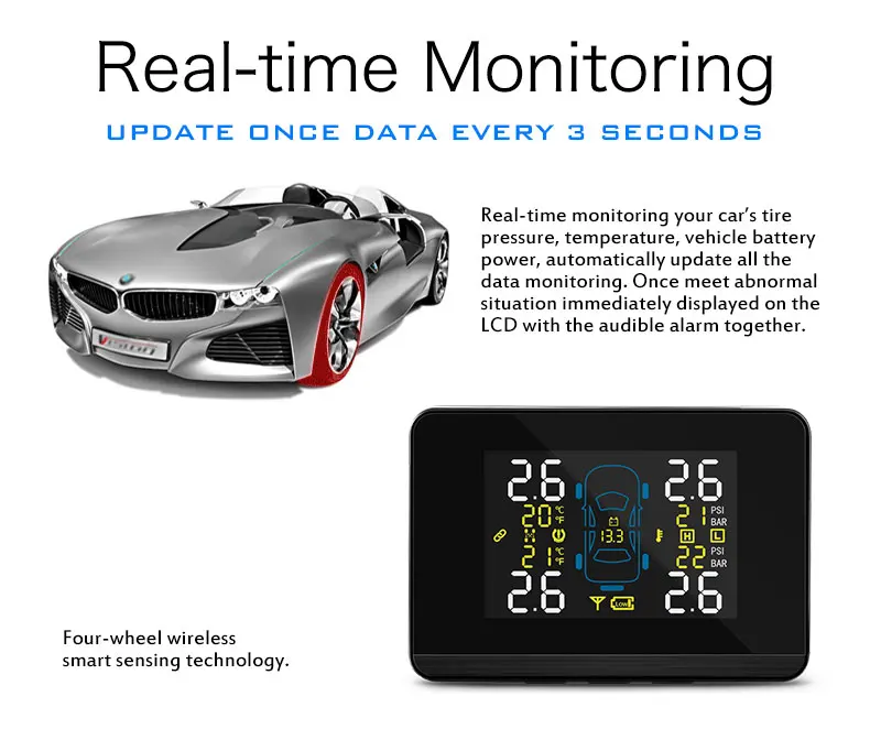 Автомобильный беспроводной TPMS монитор давления в шинах, двойной USB Автомобильное зарядное устройство для телефона gps с 4 внешними сменными датчиками батареи