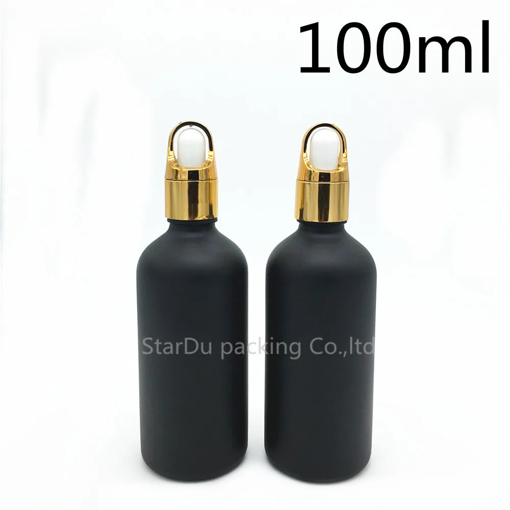 #*Cheap Free shipping 480pcs 100ml black frosted glass essential oil bottle with gold Flower basket ring dropper glass perfume bottle