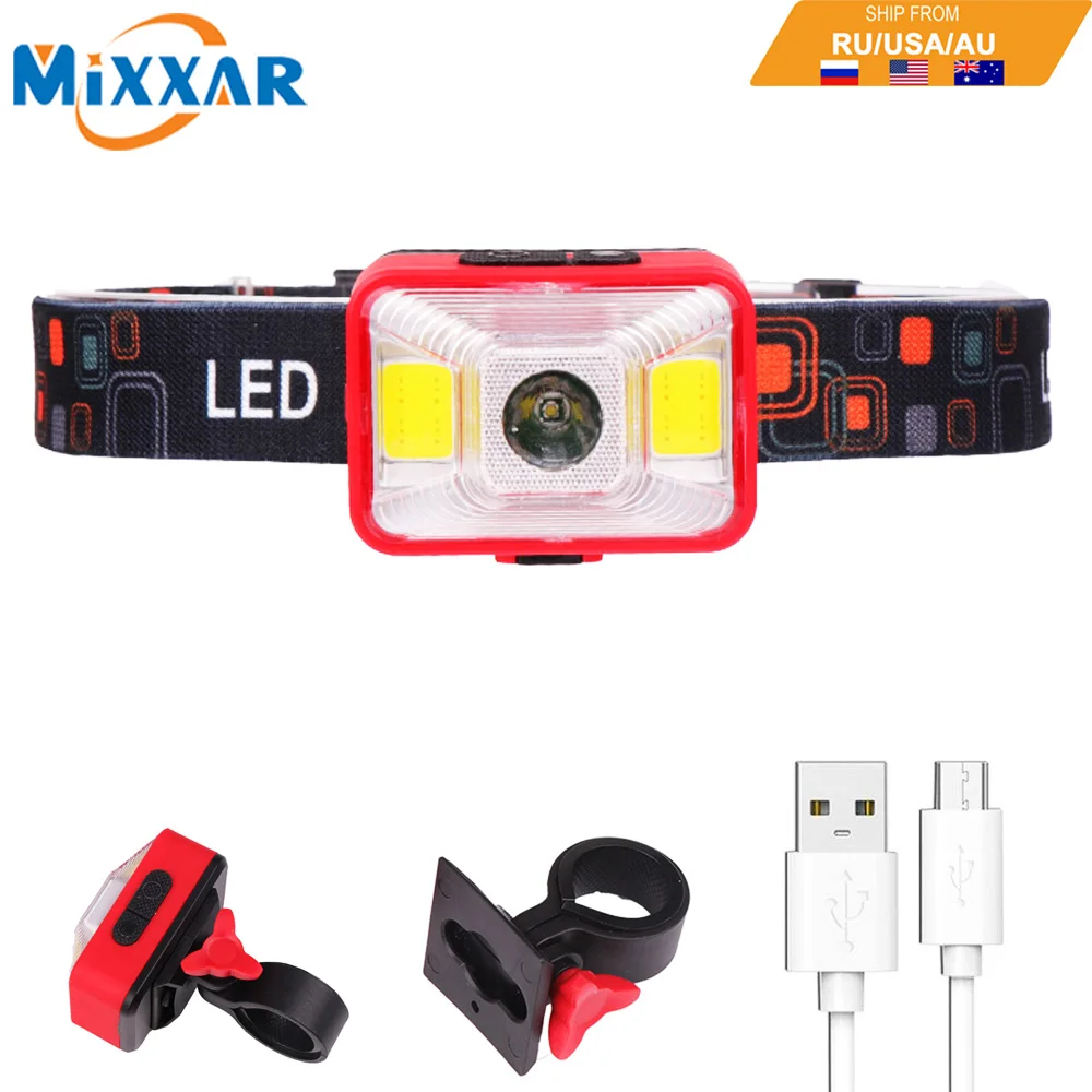 

EZK20 Dropshipping Headlamp LED USB Rechargeable Waterproof Bike Front Light COB Headlight Flashlight for Camping Cycling