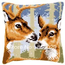 

Two Deer 2016 Needlework Kit Unfinished Acrylic Yarn Embroidery Pillow Tapestry Canvas Cushion Front Cross Stitch Pillowcase