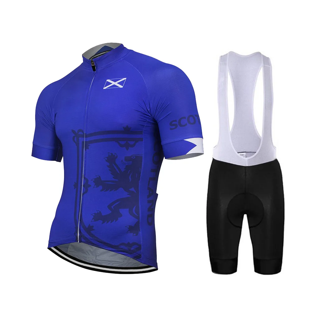 

Scotland New Blue Outdoor Summer Cycling Jersey Set Men Customized Bike Road Mountain Race Tops Cycling Set Breathable 9d Gel