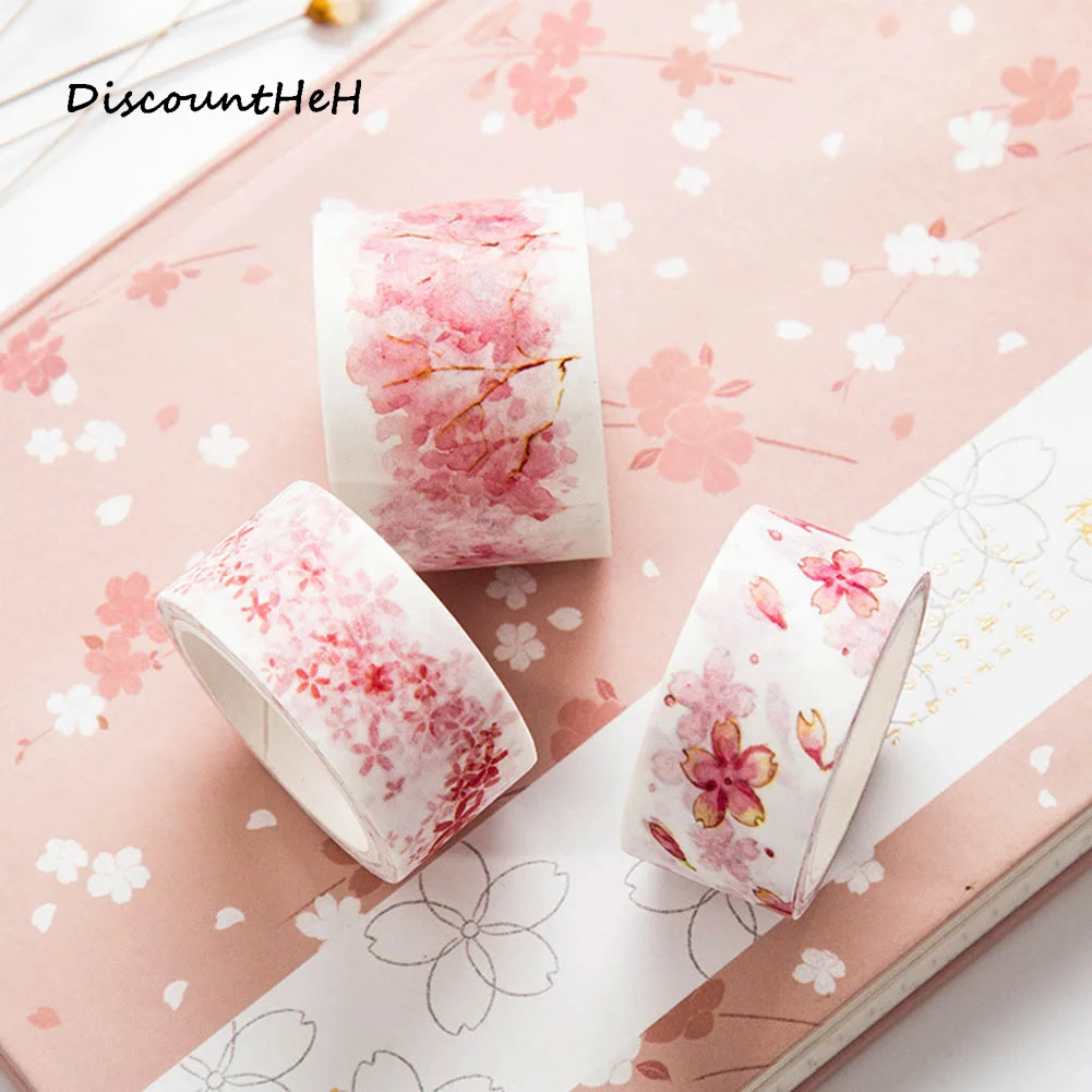 085 7 De Réduction1 Pc Fleurs De Cerisier Papier Japonais Washi Ruban Adhésif De Bureau Kawaii Décoratif Papeterie Autocollants In Ruban Adhésif