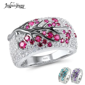 

Personality Tree Shape Cubic Zirconia Women Ring Created Gem Stone Silver Color Party Fashion Engagement Ring Jewelry