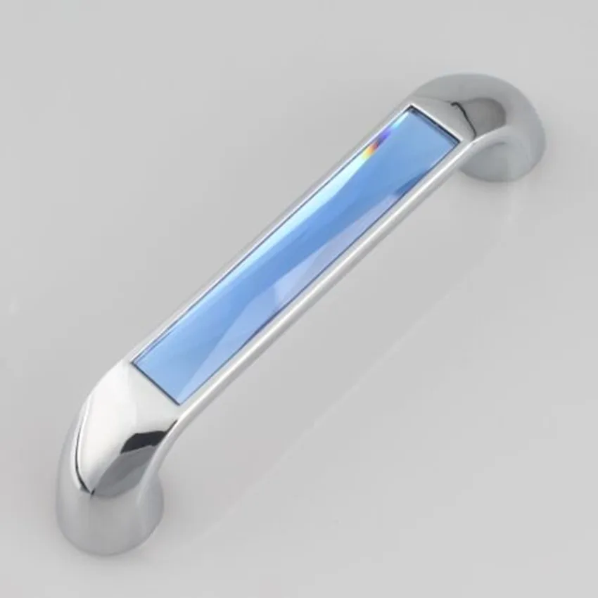 96mm fashion deluxe blue glass crystal furniture handles shiny silver