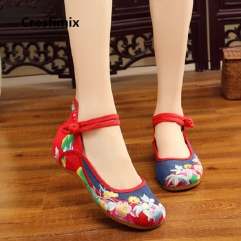 

Cresfimix women cute anti skid height increased dance shoes female comfortable floral red shoes lady cool comfy shoes a2215