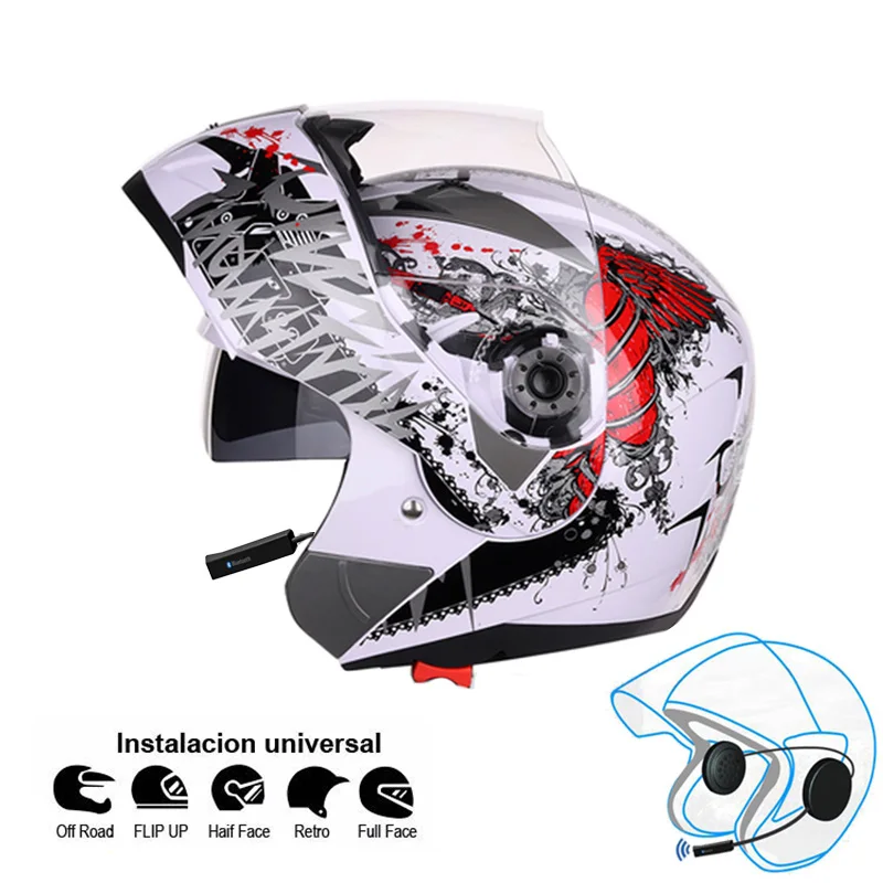 Мотоциклетный Bluetooth шлем двойной козырек модульный флип-ап BT Шлем гоночные мотокроссы DOT ECE стикер M-XXL мотоцикл Helme