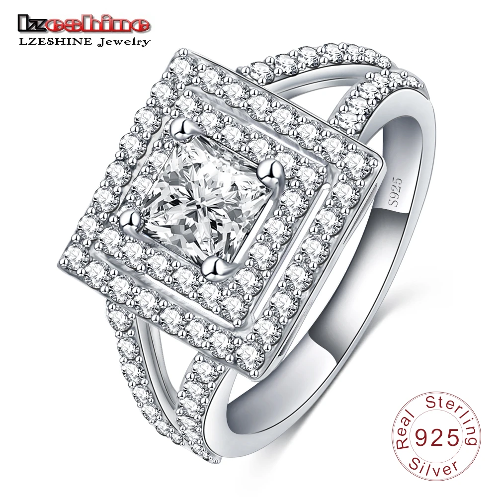 lzeshine hot selling women clear zircon inlaid square solid 925 sterling silver wedding bridal engagement party - Selling Wedding Ring lzeshine hot selling women clear zircon inlaid square solid 925 sterling silver wedding bridal engagement party - Selling Wedding Ring