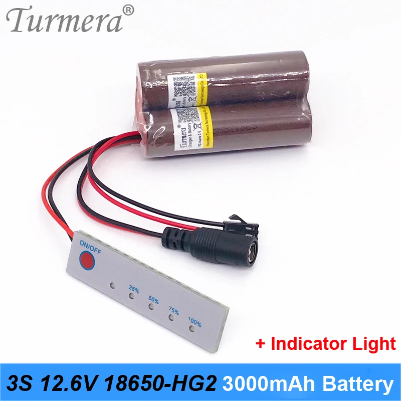Turmera 3s 12.6v 10.8v battery 18650 battery pack 12v 20a power 18650 for lg hg2 3000mah battery for screwdriver tool battery headlamp flashlight battery customized 06