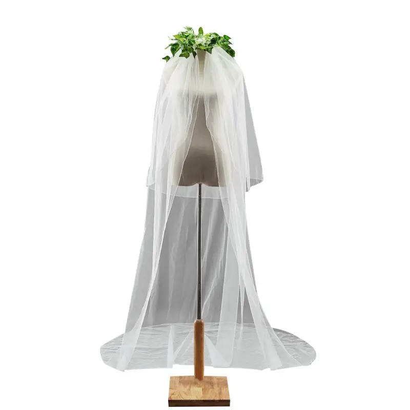 Двойной Слои Для женщин со шлейфом нерегулярные свадебная фата заколки с лентой волнистые отделка из одноцветной сетчатой ткани сетки