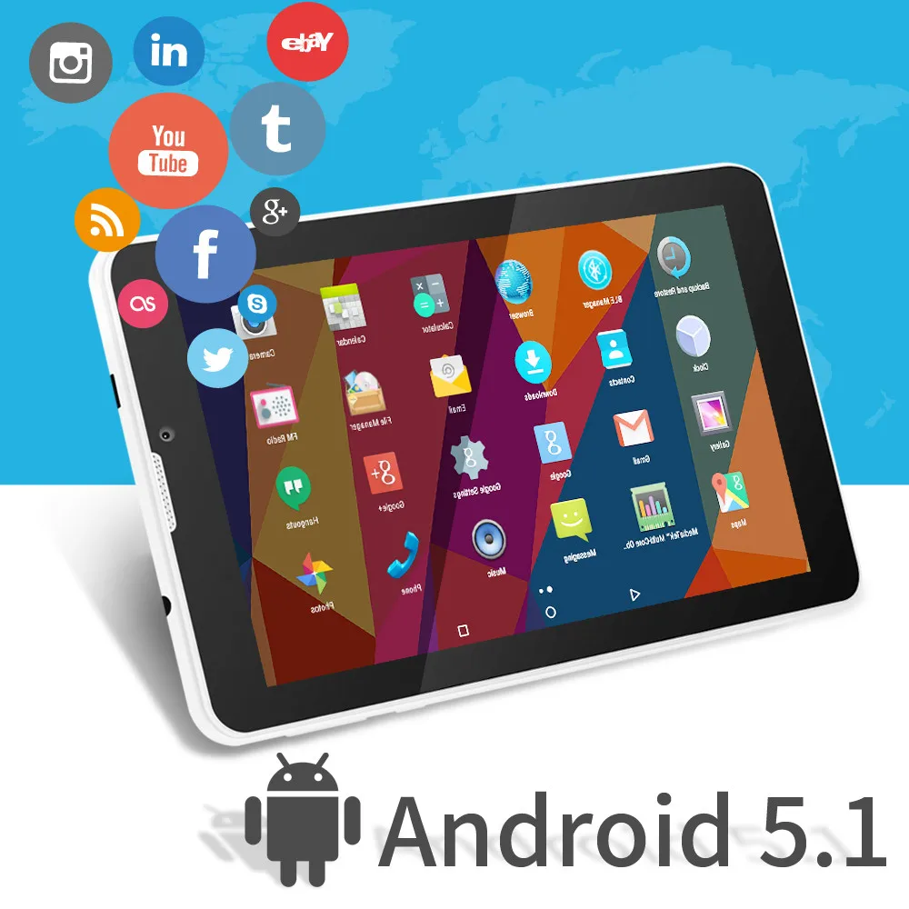 Горячие фаблет 3G Yuntab 7 дюймов E706 Tablet PC 1 ГБ + 8 ГБ Android5.1 4 ядра ips 1024*600 с двойной Камера gps Bluetooth 7 8 10 10,1