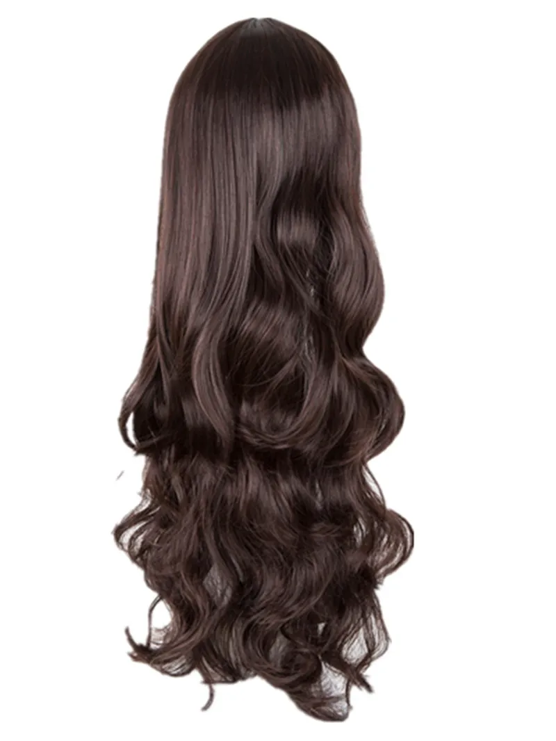 

Cosplay Wig Fei-Show Synthetic Heat Resistant Fiber Long Curly Inclined Bangs Hair Women Halloween Costume Brown Black Hairpiece