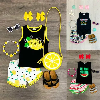 

summer Children Set toddler girl clothes Baby Girl Kid Fruit Printing Vest Top T-shirt Short Pants Set Clothes girls outfits
