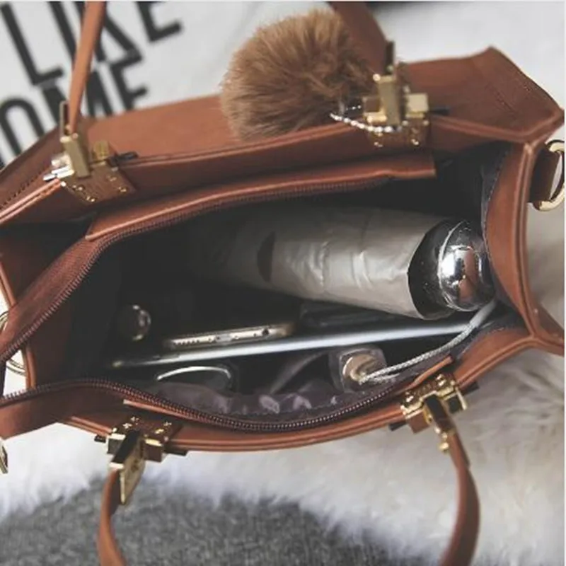 Женская сумка, роскошная сумка на плечо, женская брендовая дизайнерская сумка, высокое качество, скраб, меховой шар, кожаная сумка, женская сумка-мессенджер