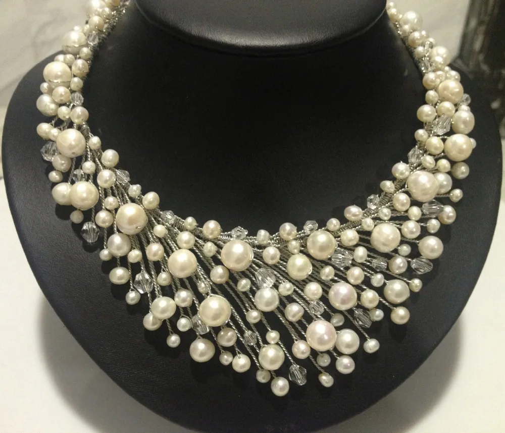 Natura пресноводное жемчужное ожерелье с кристаллами, вечерние ожерелья с настоящим жемчугом, Модные женские ювелирные изделия, ручная работа