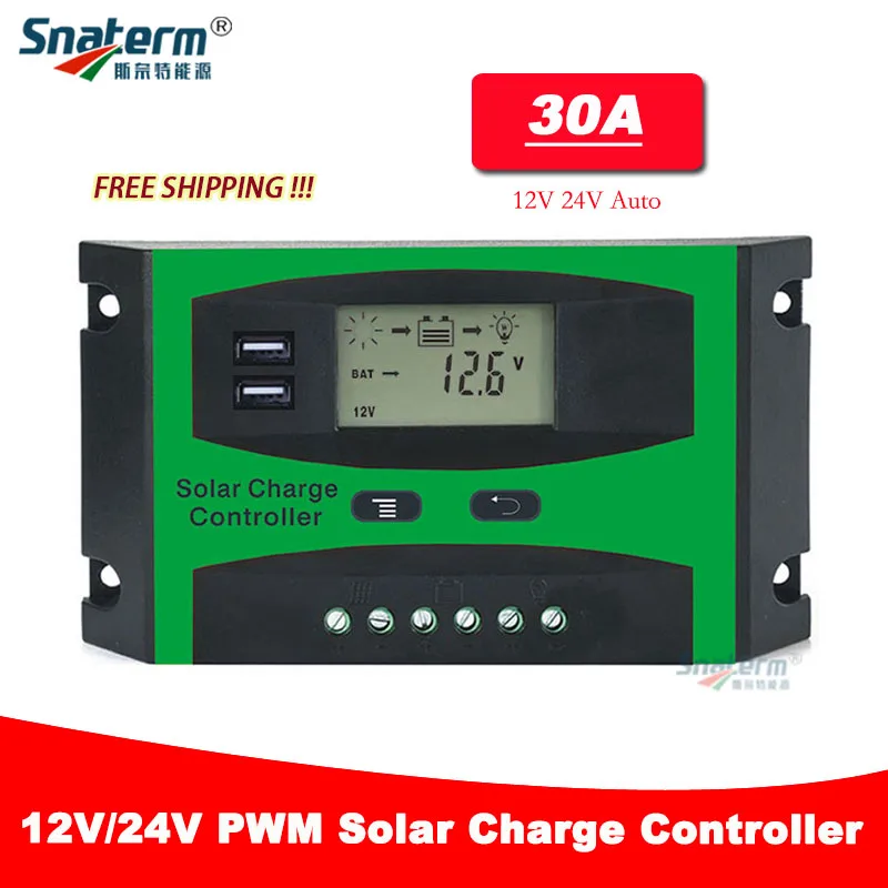 20A 30A PWM 12 В 24 в Солнечный контроллер с ЖК-функцией Dual USB 5VDC Выходная панель солнечных батарей регулятор заряда батареи