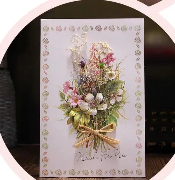 Сушеный цветок бумажная поздравительная открытка DIY сушеный цветок пригласительная открытка ручной работы поздравительная открытка для
