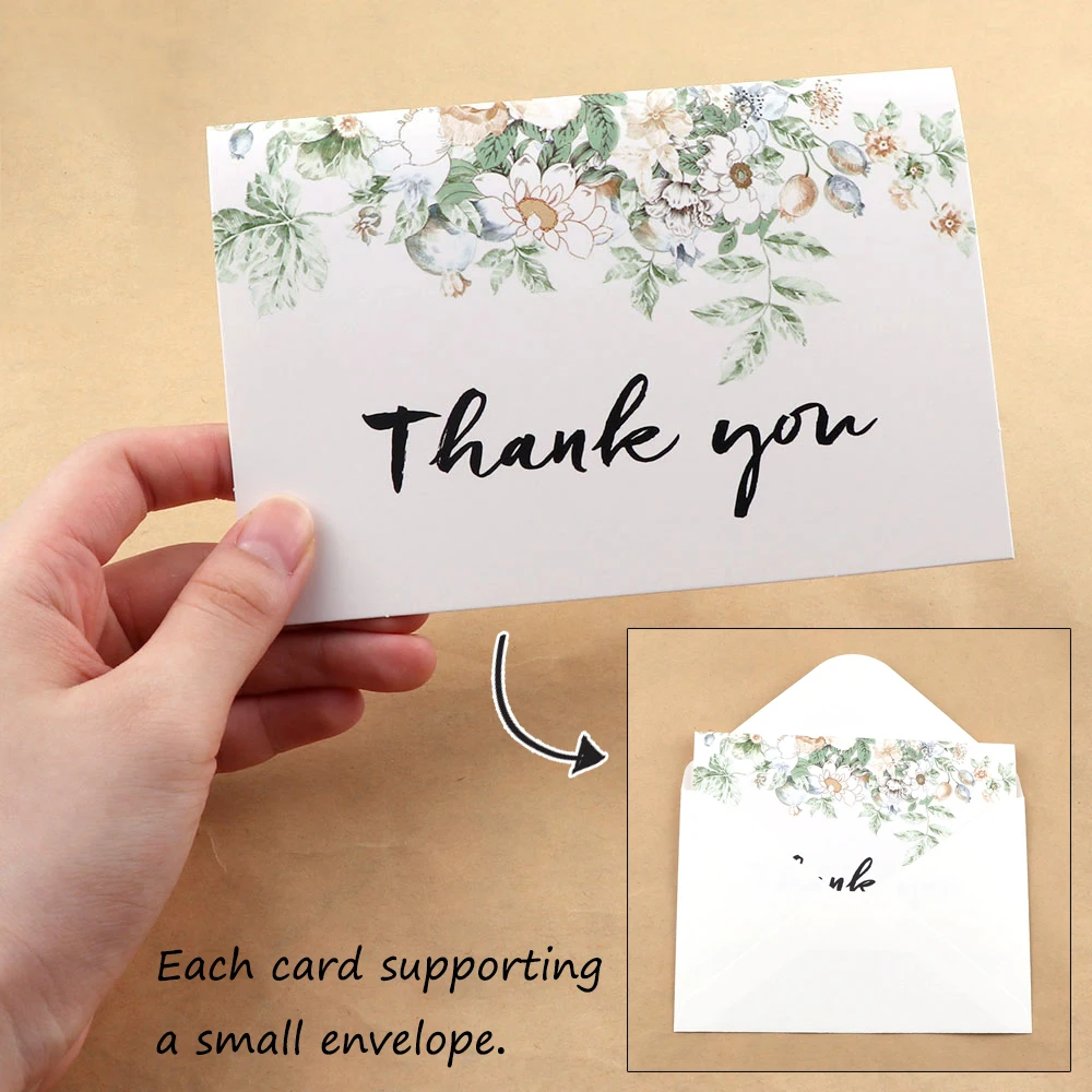 Random 6Pcs Thank You And Green Series Flowers Card Invitations Leave Message Greeting Card For Wed - 32934595696