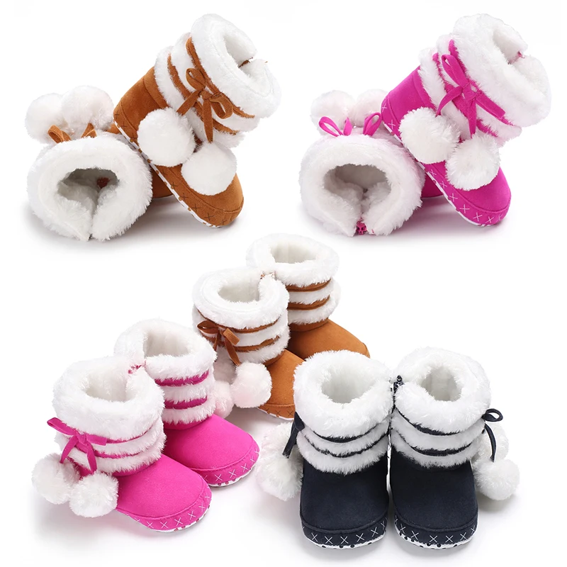 Милые однотонные зимние ботинки для новорожденных девочек; зимние ботинки на мягкой подошве для младенцев; Плюшевые ботинки