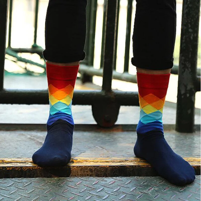

Sale 1 Pair One Size 10 Colors British style Fashion Hot Elegant Plaid Gradient Color Men Sock
