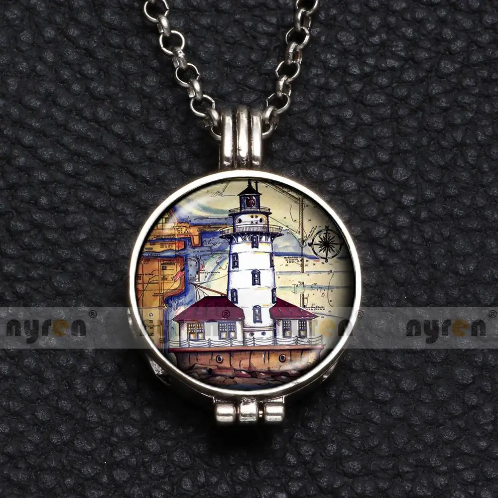 Perfume Aroma Pendant Necklace With Foam 25mm Glass Charms Lighthouse Multi Pattern For Man Women& Girl DZ1750