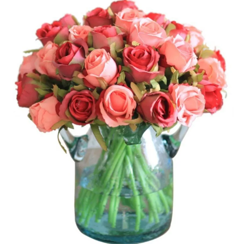 

12 Flower Heads/bouquet Silk Rose Bridal Bouquet Wedding Decoration Flower Artificial Flower Roses Simulation Decoration Crafts