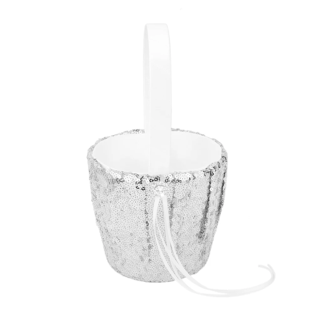 Fashion Wedding Flower Girl Basket Sequins Ribbon Flower Basket for Wedding Party Decoration Love Case Satin Basket Storage