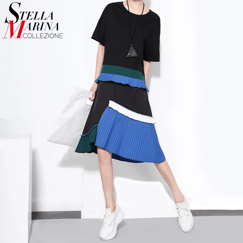 Buy Cheap 2017 Brand Summer Women Casual Midi Dress Short Sleeve Ruffles Pleated Blue Boho Hippie Girls Kawaii Sun Dresses Robe Femme 1452