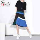 Save 3.36 on 2017 Brand Summer Women Casual Midi Dress Short Sleeve Ruffles Pleated Blue Boho Hippie Girls Kawaii Sun Dresses Robe Femme 1452