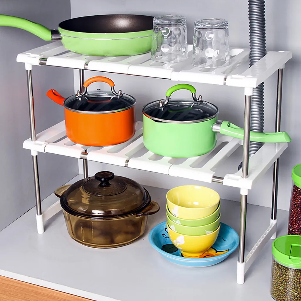 

Under Sink 2 Tier Expandable Shelf Organizer Rack Storage Kitchen Tool Holders Kitchen Accessories Best Selling Drop Shipping
