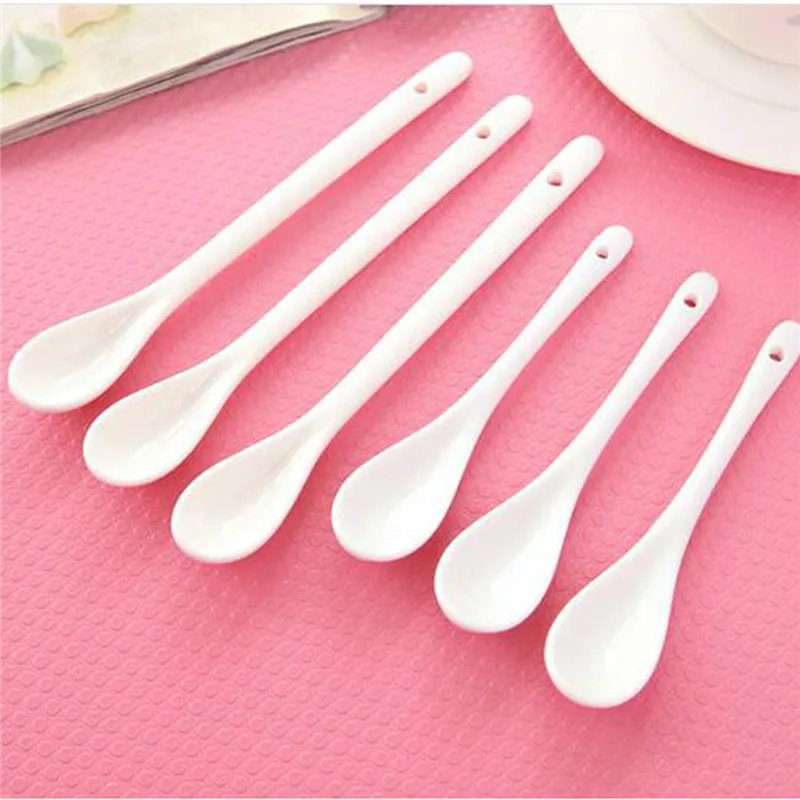 

1pcs/lot mini small white rice dessert long soup children spoon set ceramic kitchen table tools tableware kids gift spoons