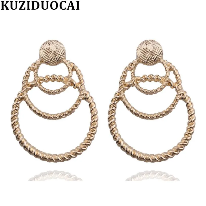 

Kuziduocai New Fashion Jewelry Hot Punk Round Circle Stack Metal Stripe Screw Statement Drop Earrings For Women oorbellen E-1904