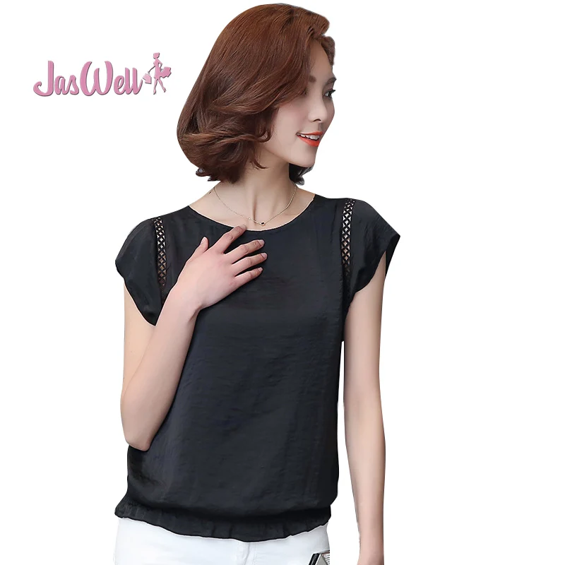JasWell Candy Colors Summer Women Chiffon Blouses Shirts Ladies Short Sleeve Solid Fashion Loose Casual O