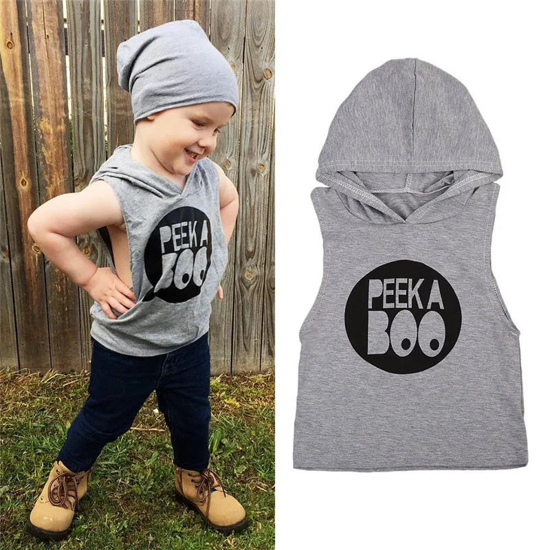 

girls clothes printed Hooded Top baby boy Summer Clothes Cotton Sleeveless children shirts top