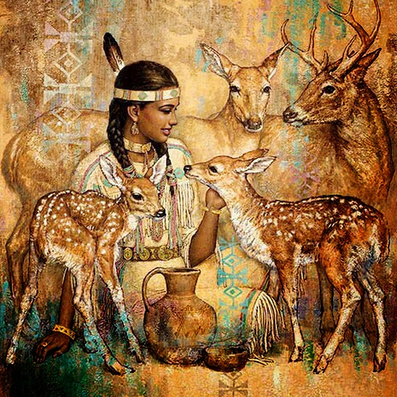 

Full Drill Square Diamond 5D DIY Diamond Painting"Girl and deer"Diamond Embroidery Cross Stitch Rhinestone Mosaic Painting