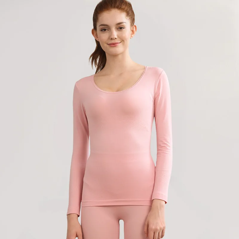 Термобелье, женское эластичное дышащее хлопковое нижнее белье, Женский Осенний пижамный комплект, повседневные облегающие подштанники - Цвет: Розовый