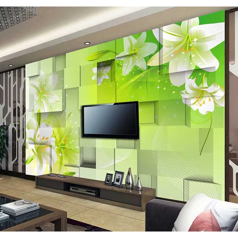 

New Pastoral Style 3D Lily Wallpaper Custom Mural Non-woven 3D Room Wallpaper Elegant Light Green Background Photo papier #117
