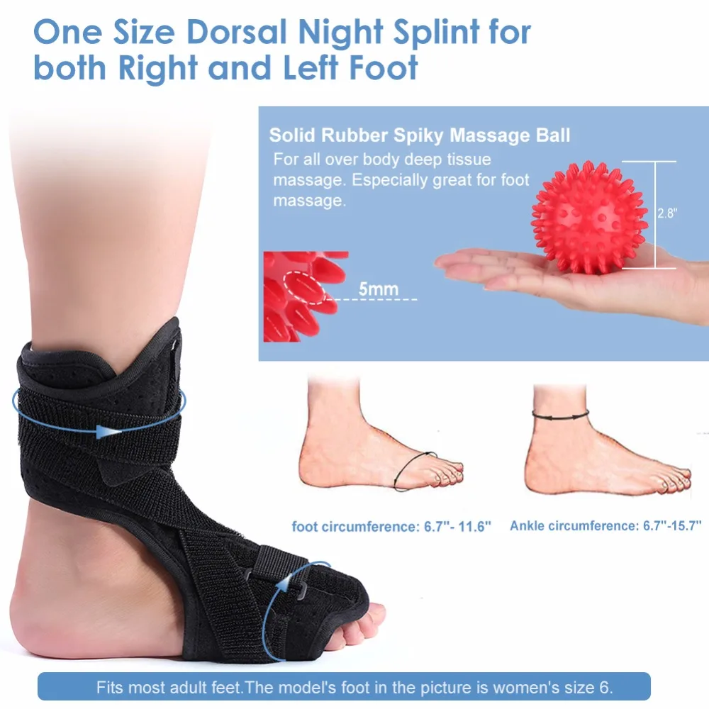 Yosoo, медицинская шина для ног, поддержка лодыжки+ шиповидный Массажный мяч, Подошвенный Фасциит, ночная шина, стабилизатор ортеза для ног