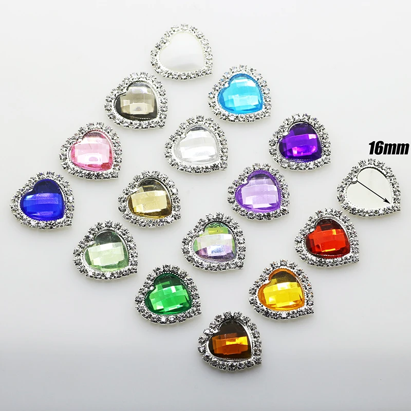 

10pcs/set 24mm Heart Colorful Rhinestone Buttons for Wedding Bouquet Hair Bow Metal Brooch DIY Crafts Jewelry Accessories