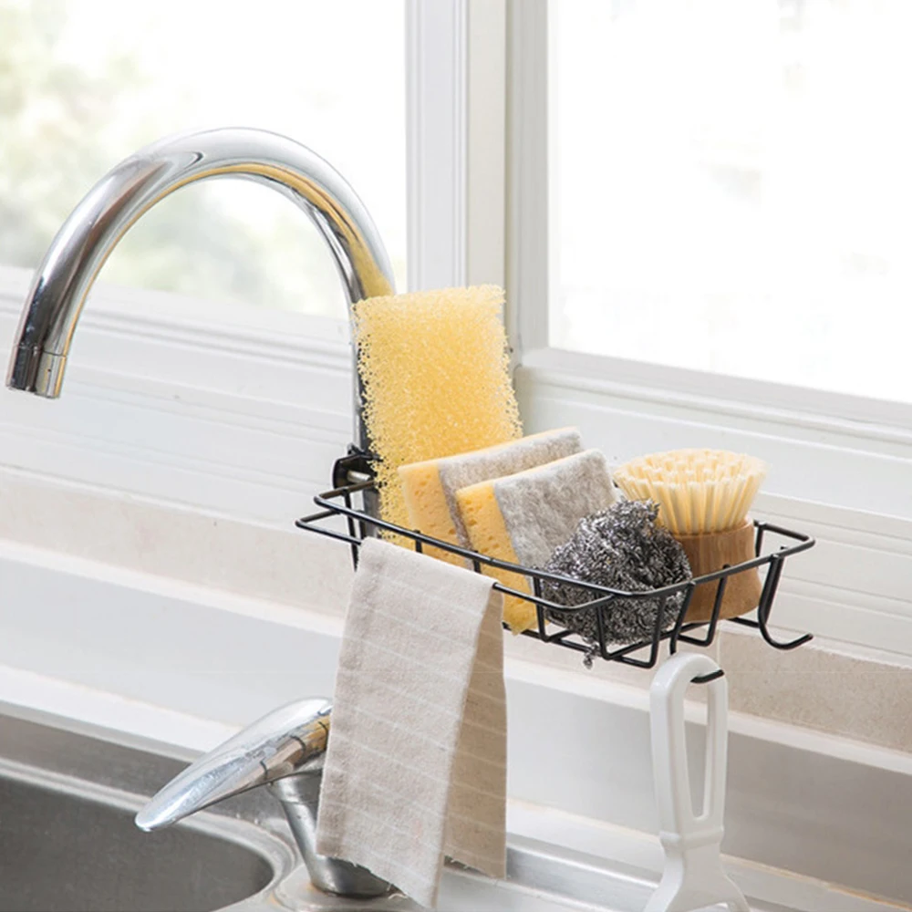 

1PC Stainless Iron Sponge Holder For Kitchen Sink Around Faucet Sponge Drain Holder Dish Cloths Organizer Clip Rag Storage Rack