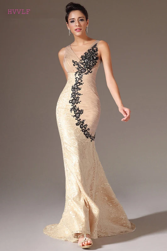 Freeshipping-V-Neck-Lace-Chiffon-Formal-Evening-Gowns-Long-Mermaid-Evening-Dresses