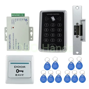

Cheap 1000users RFID Access Control System Kit Set + Strike Door Lock + ID keyfobs + Power + Exit Button