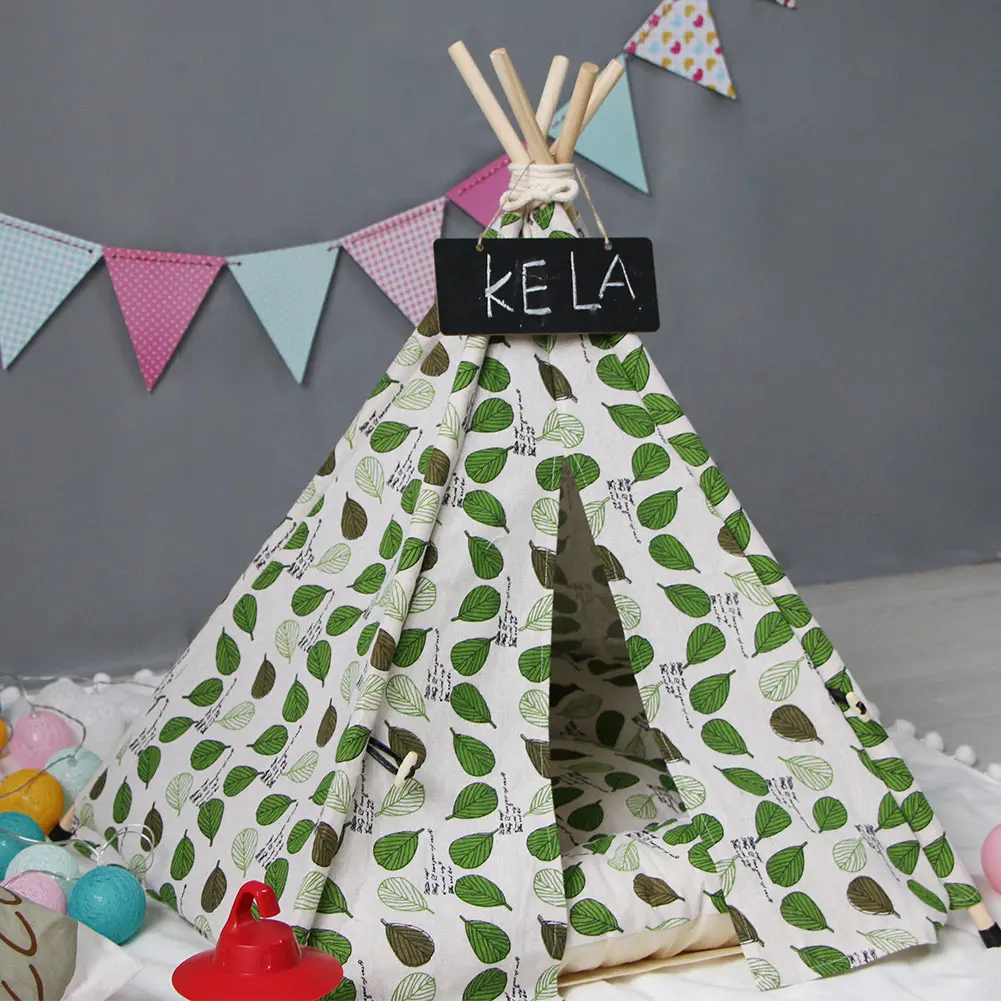 

Newly Pet Teepee Dog Cats Rabbits Bed Canvas Portable Pet Tents Houses with Cushion