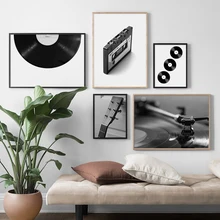 Vitrola Fita Guitarra Nórdico Cartazes E Cópias da Lona Arte Da Parede Do Vintage Pintura Parede Pictures For Living Room Home Decor